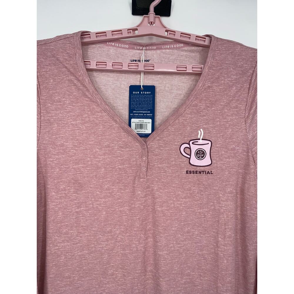 Life Is Good Womens "Essential" coffee mug Pajama Top NEW - Picture 2 of 7